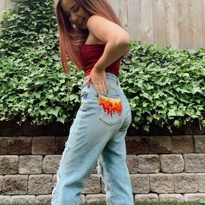 Hand embroidered mom jeans